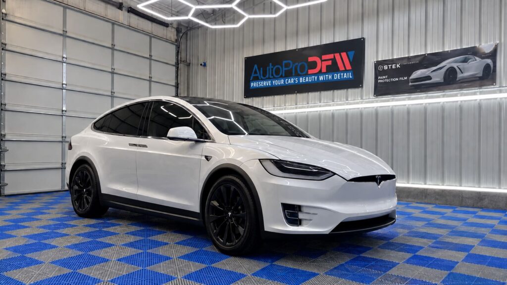 White Tesla window tint in Roanoke- TX AutoProDFW